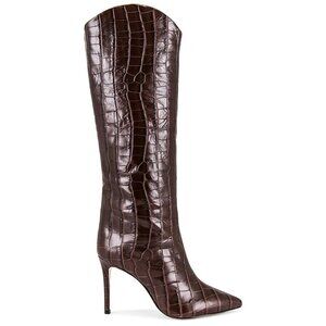 SCHUTZ Dark Brown Croc-Patterned Heeled Boots